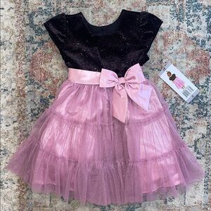 Sparkly Black and Pink Tulle Dress with Bow